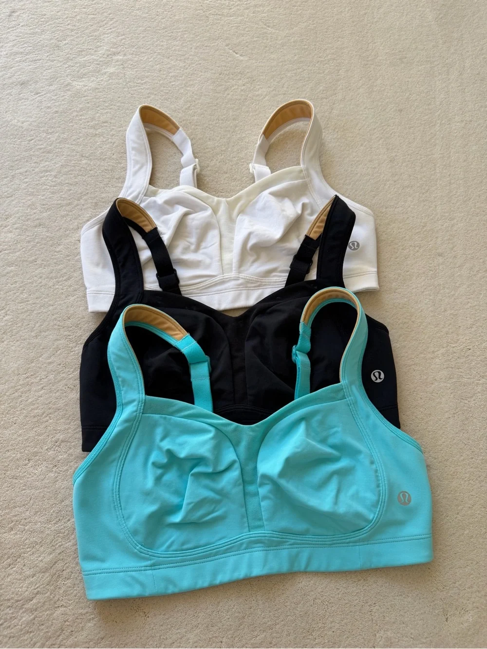 lululemon athletica Trio Pack Sports Bras - White, Black & Turquoise